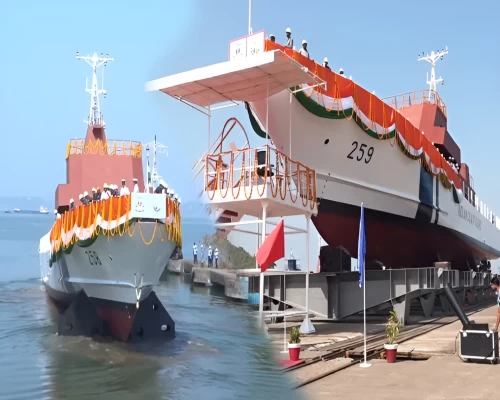 Two Fast Patrol Vessels constructed by GSL for Indian Coast Guard launched in the presence of Secretary (Defence Production) in Goa