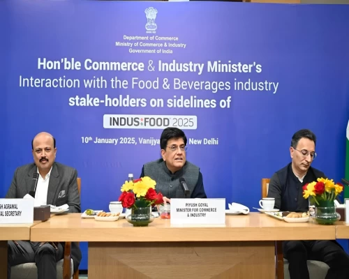 Union Minister of Commerce and Industry Piyush Goyal sets $100 billion target for combined product exports in food and beverage, agriculture, and marine industries over the next five years