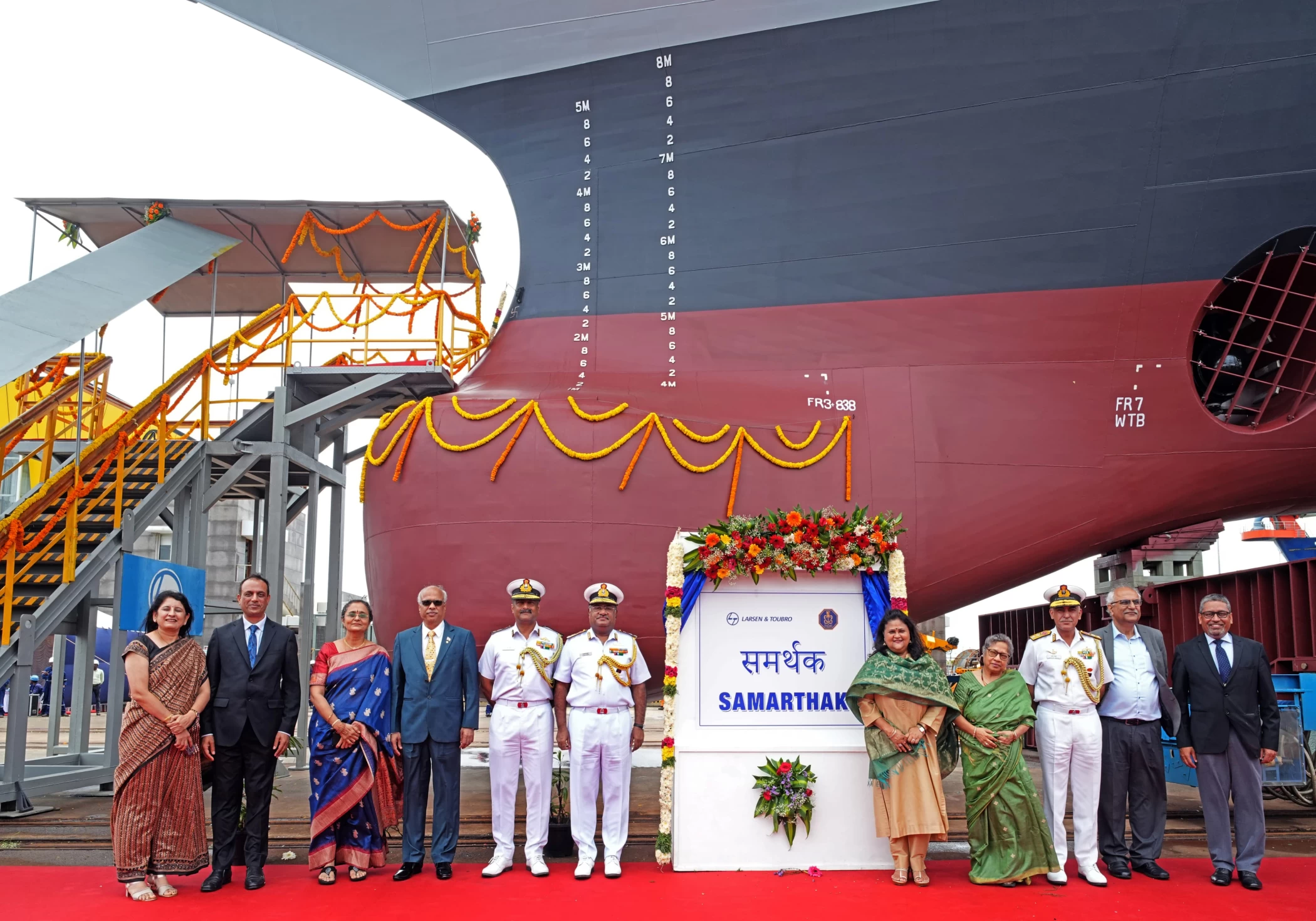 Launch of 'Samarthak', first ship of multi-purpose vessel project at L&T, Chennai