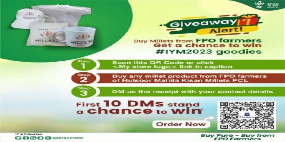 Millets Giveaway campaign to motivate people to adopt Shree Ann: Dr Maninder Kaur Dwivedi, MD, SFAC Millets Giveaway campaign to motivate people to adopt Shree Ann: Dr Maninder Kaur Dwivedi, MD, SFAC